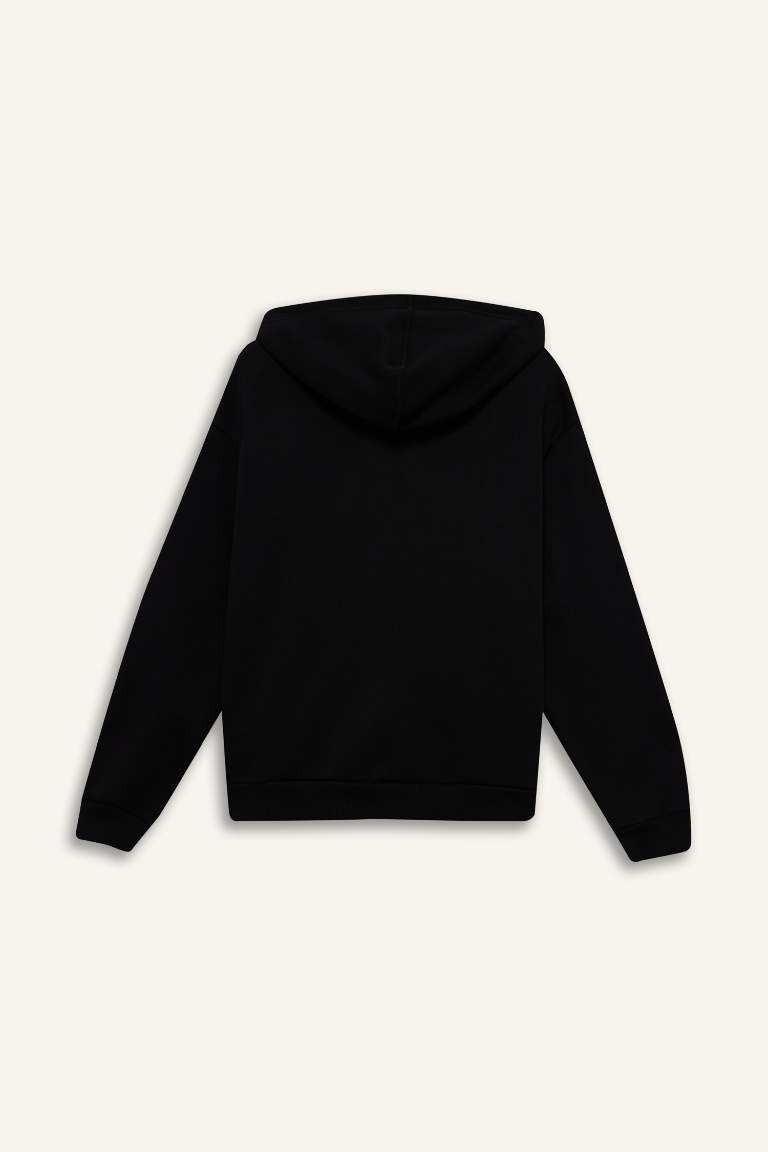 Relax Fit Kapüşonlu Basic Düz Kalın Fermuarlı Sweatshirt