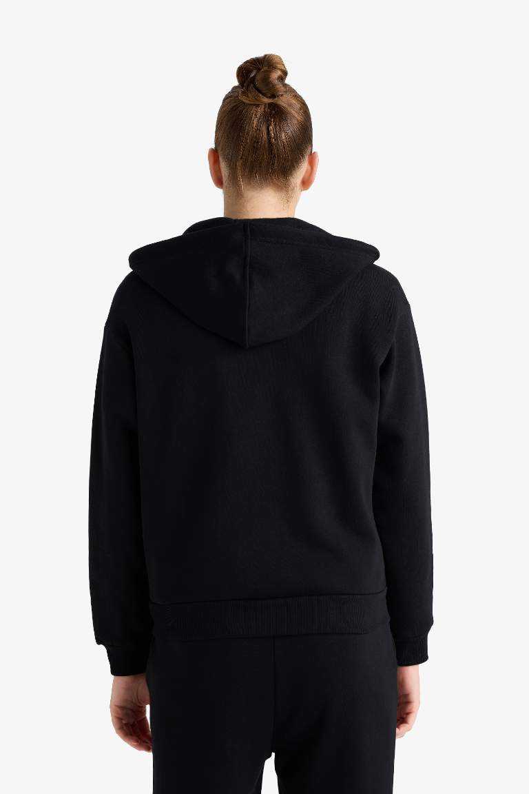 Relax Fit Hooded Basic Thick Fabric Cardigan