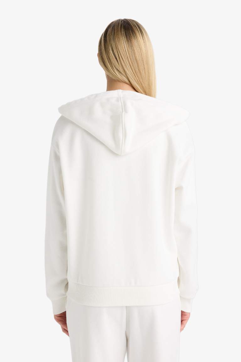 Relax Fit Kapüşonlu Cepli Basic Düz Fermuarlı Sweatshirt