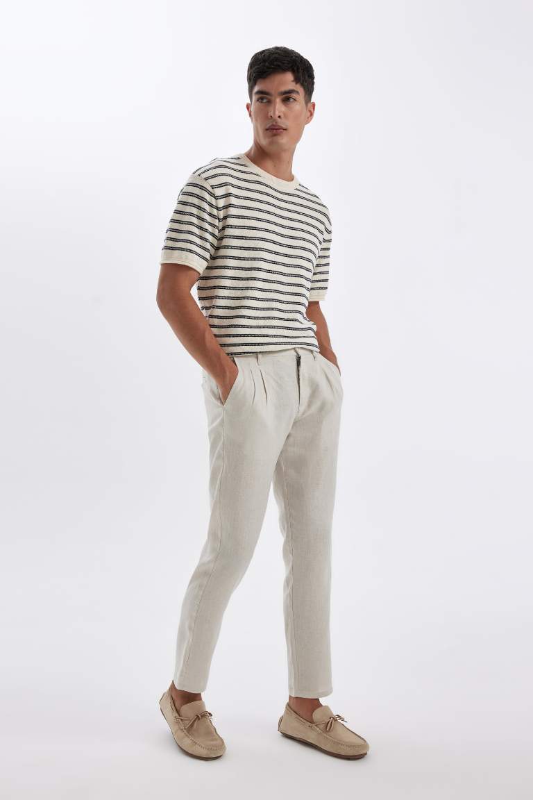 Double Leg Linen Crop Trousers