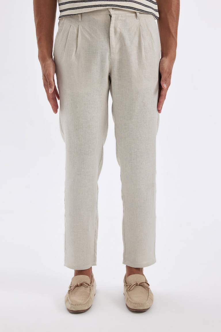 Double Leg Linen Crop Trousers