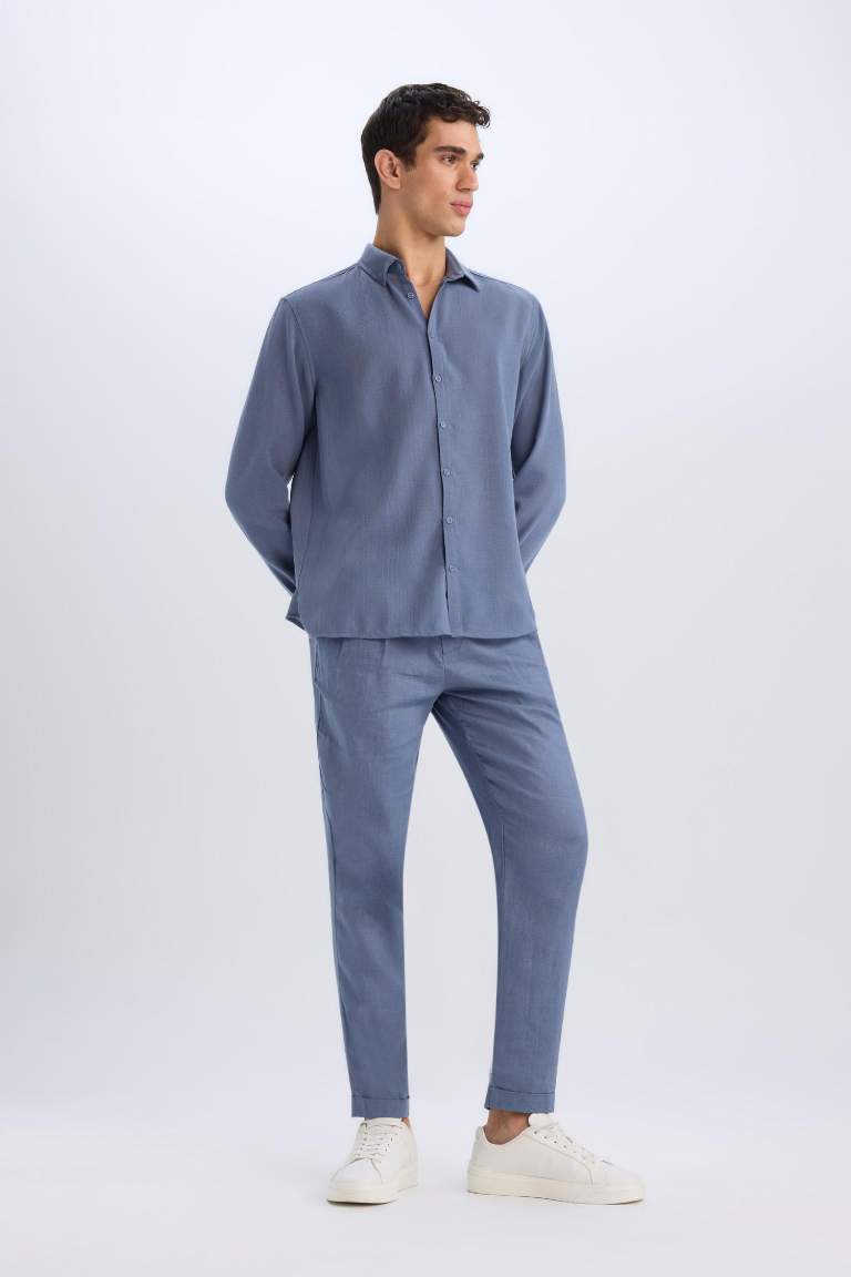 %100 Keten Normal Kesim Crop Duble Paça Yazlık Kumaş Pantolon