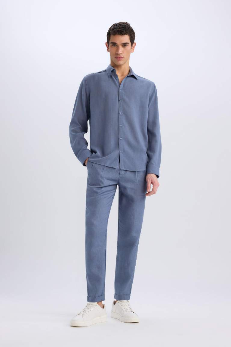 %100 Keten Normal Kesim Crop Duble Paça Yazlık Kumaş Pantolon