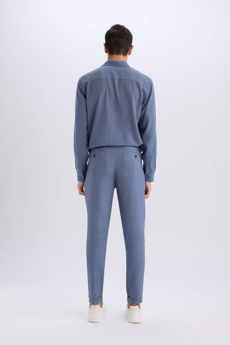 %100 Keten Normal Kesim Crop Duble Paça Yazlık Kumaş Pantolon