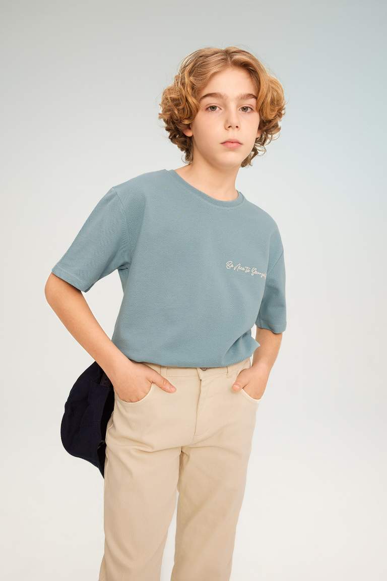 Boy Crew Neck Embroidered Pique T-Shirt