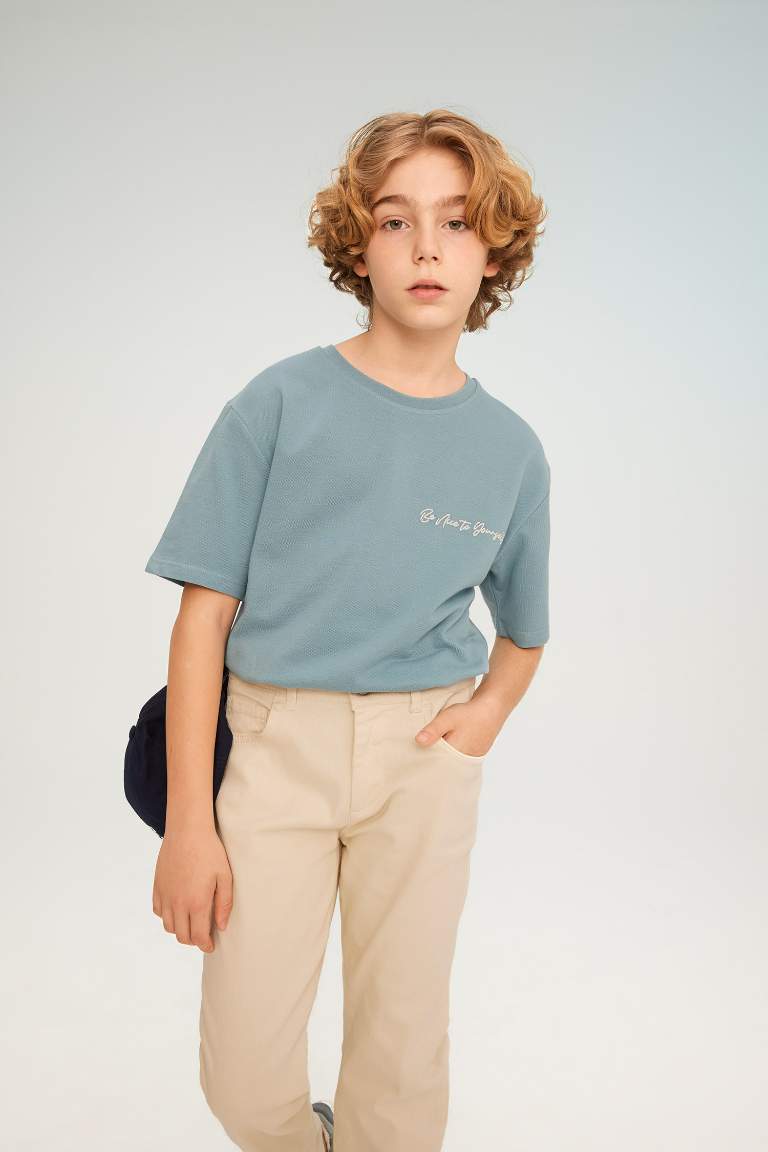 Boy Crew Neck Embroidered Pique T-Shirt