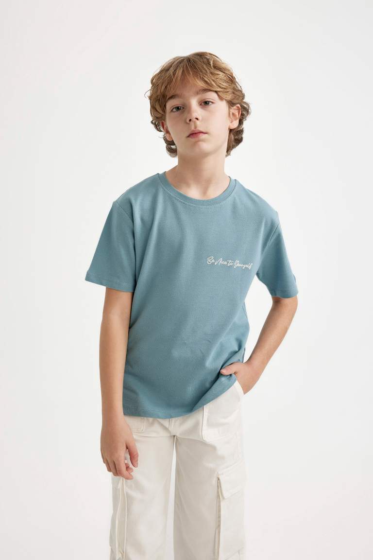 Boy Crew Neck Embroidered Pique T-Shirt