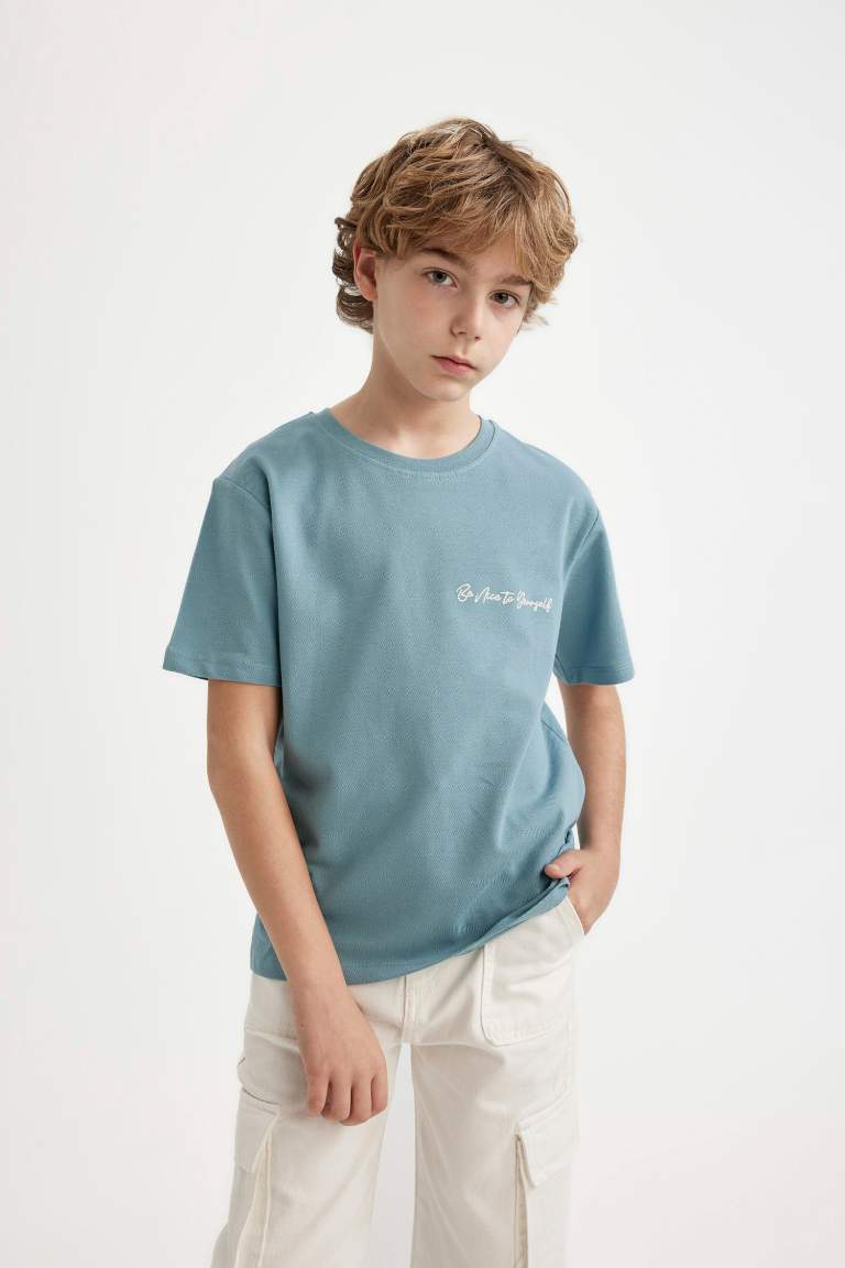 Boy Crew Neck Embroidered Pique T-Shirt