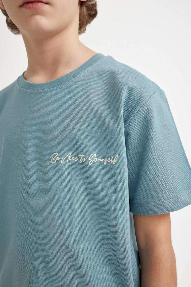 Boy Crew Neck Embroidered Pique T-Shirt