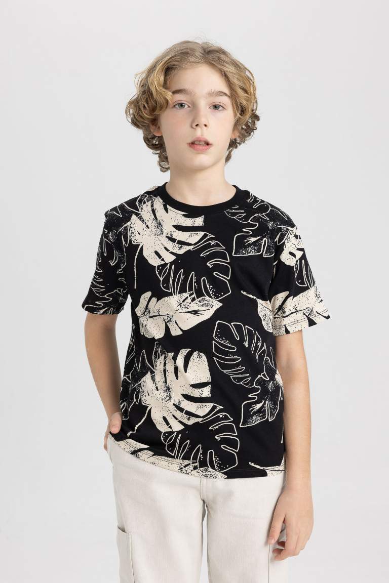 Boy Crew Neck Patterned Short Sleeve T-Shirt