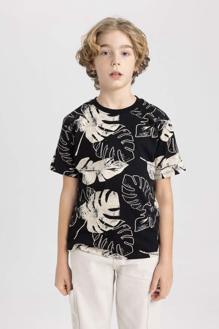 Boy Crew Neck Patterned Short Sleeve T-Shirt