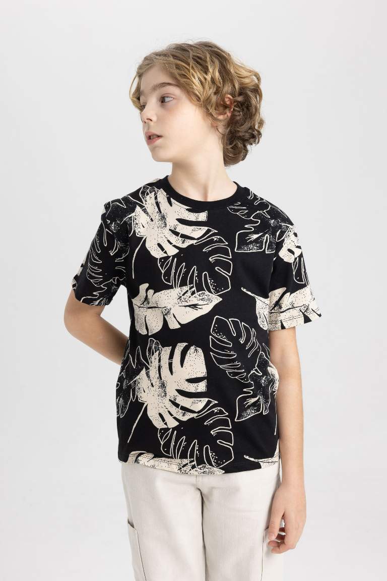 Boy Crew Neck Patterned Short Sleeve T-Shirt