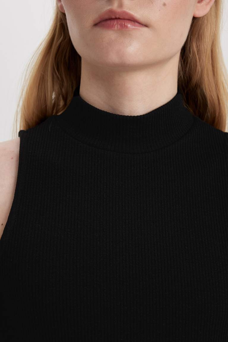 Slim Fit Half Turtleneck Ribbed Crop Top