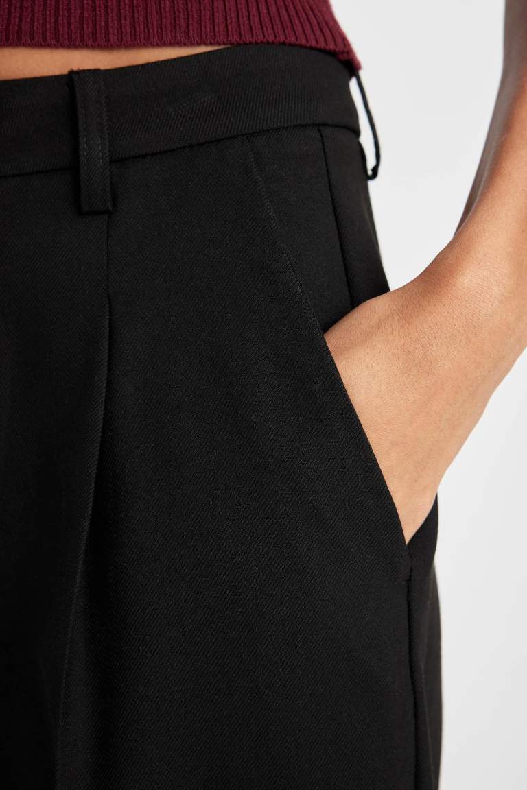 Wide Leg Pocketed High Waist Basic Classic Black Trousers