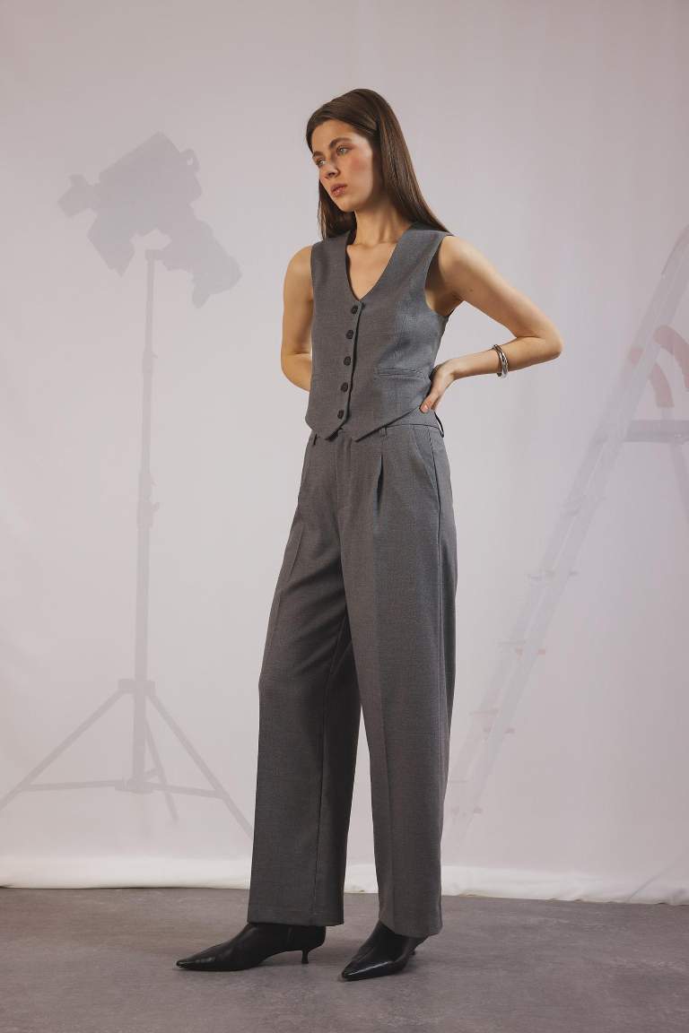 Wide Leg Pensli Klasik Palazzo Pantolon Geniş Bol Paça Basic Düz Uzun Boy Yüksek Bel Cepli