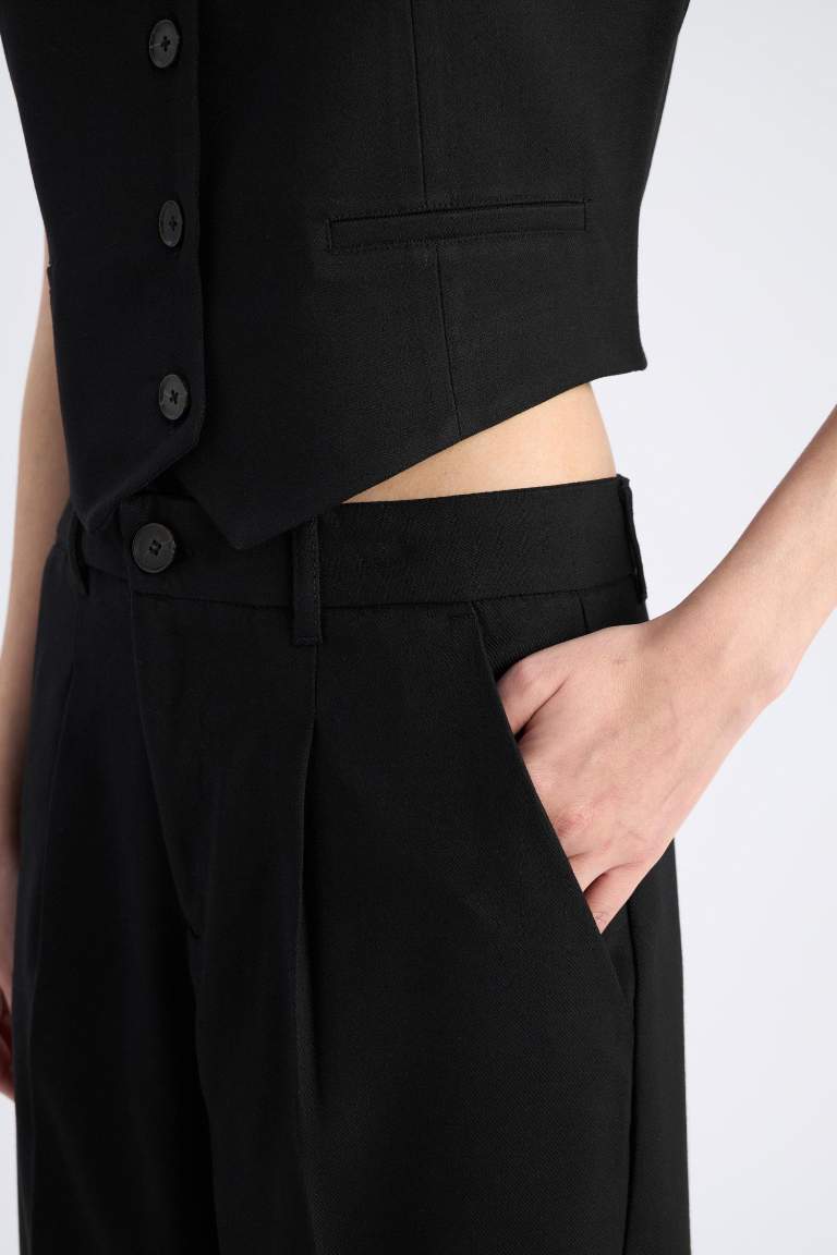 High Waist Pocketed Darted Wide Leg Basic Classic Trousers