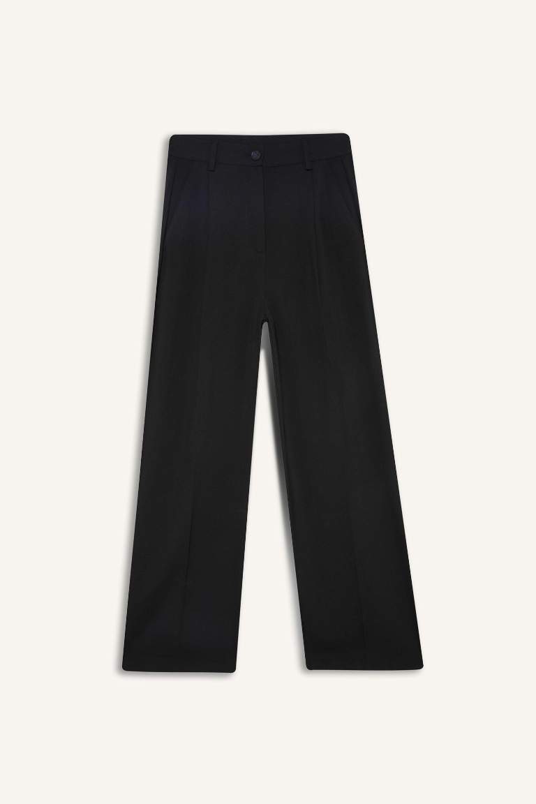 High Waist Pocketed Darted Wide Leg Basic Classic Trousers