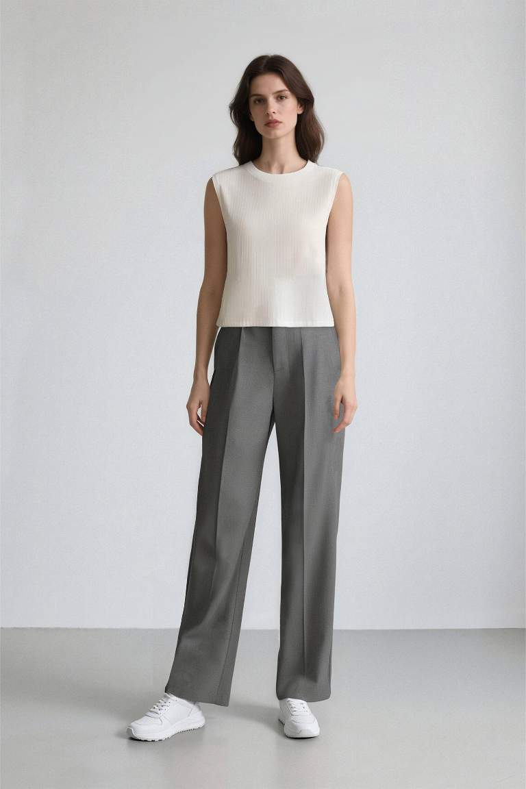 Wide Leg Pensli Klasik Palazzo Pantolon Geniş Bol Paça Basic Düz Uzun Boy Yüksek Bel Cepli