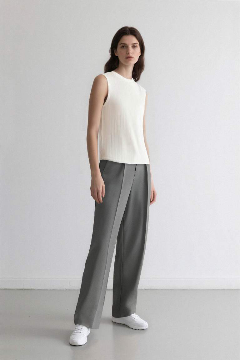 Wide Leg Pensli Klasik Palazzo Pantolon Geniş Bol Paça Basic Düz Uzun Boy Yüksek Bel Cepli