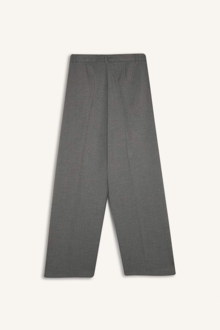 Wide Leg Loose Fit Basic High Waist Grey Trousers