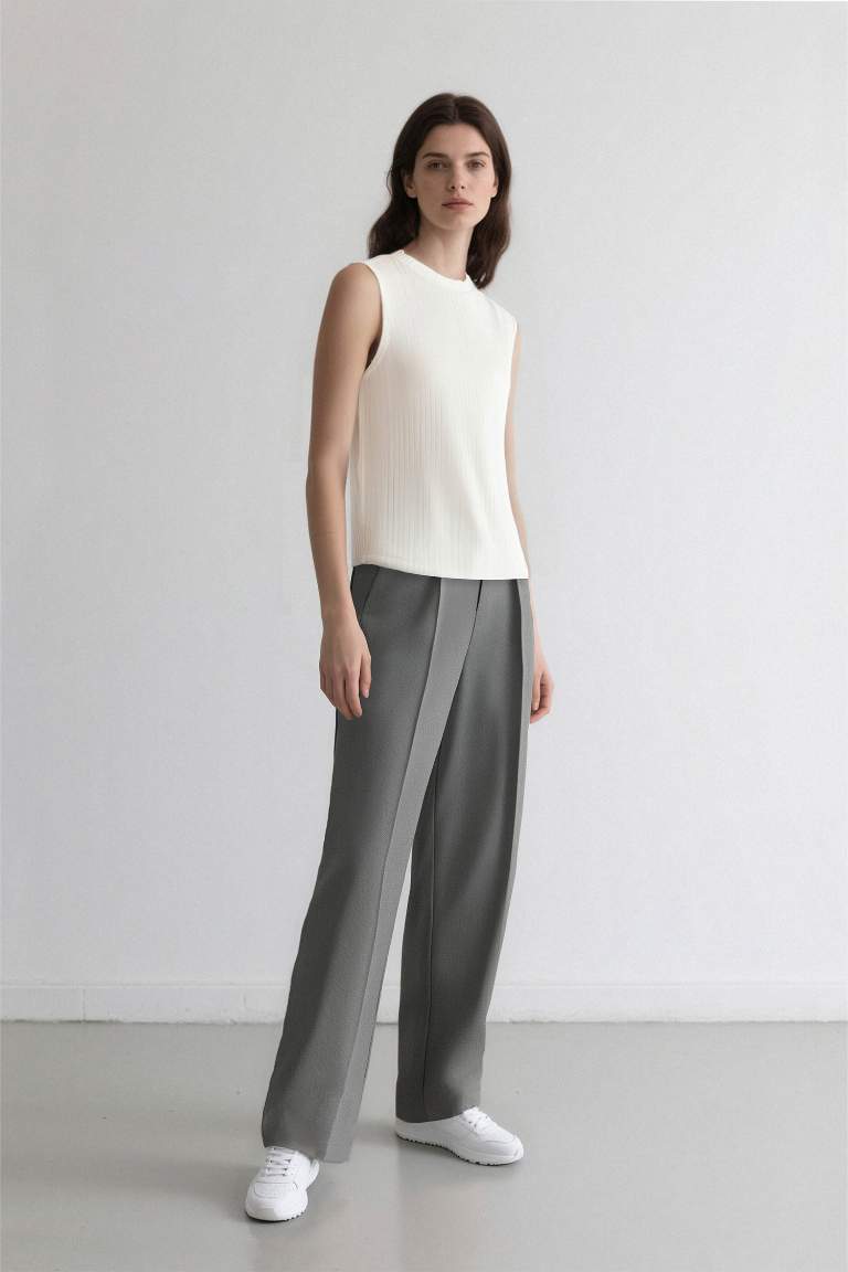Wide Leg Pensli Klasik Palazzo Pantolon Geniş Bol Paça Basic Düz Uzun Boy Yüksek Bel Cepli