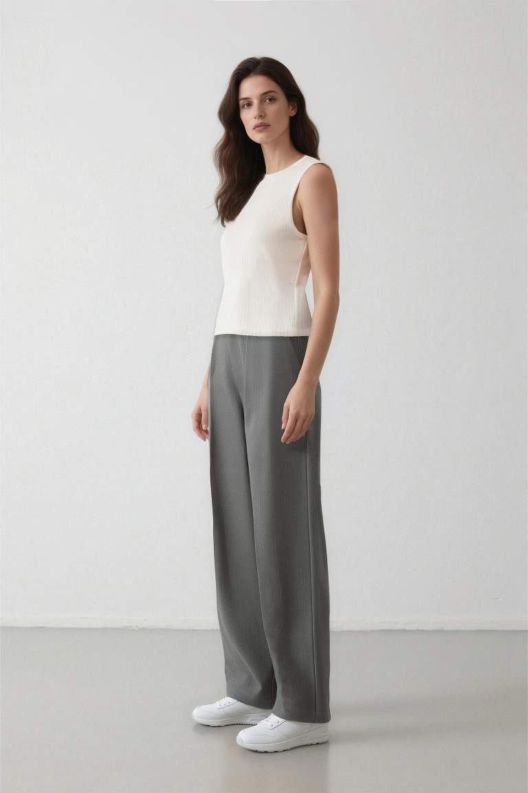 Wide Leg Pensli Klasik Palazzo Pantolon Geniş Bol Paça Basic Düz Uzun Boy Yüksek Bel Cepli