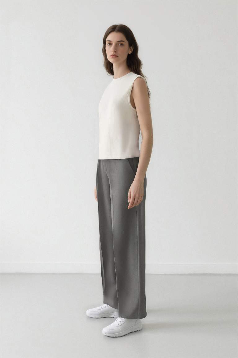 Wide Leg Pensli Klasik Palazzo Pantolon Geniş Bol Paça Basic Düz Uzun Boy Yüksek Bel Cepli