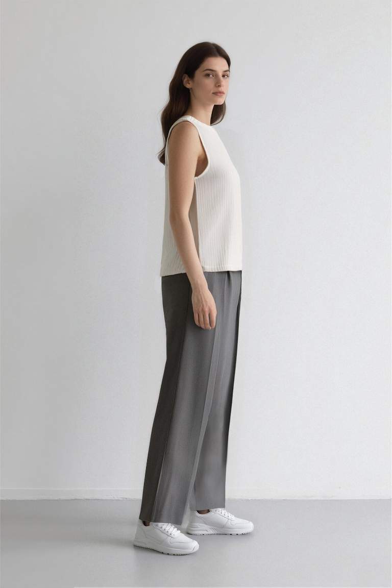 Wide Leg Pensli Klasik Palazzo Pantolon Geniş Bol Paça Basic Düz Uzun Boy Yüksek Bel Cepli