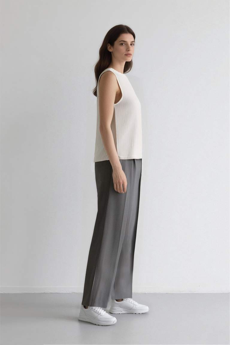 Wide Leg Pensli Klasik Palazzo Pantolon Geniş Bol Paça Basic Düz Uzun Boy Yüksek Bel Cepli