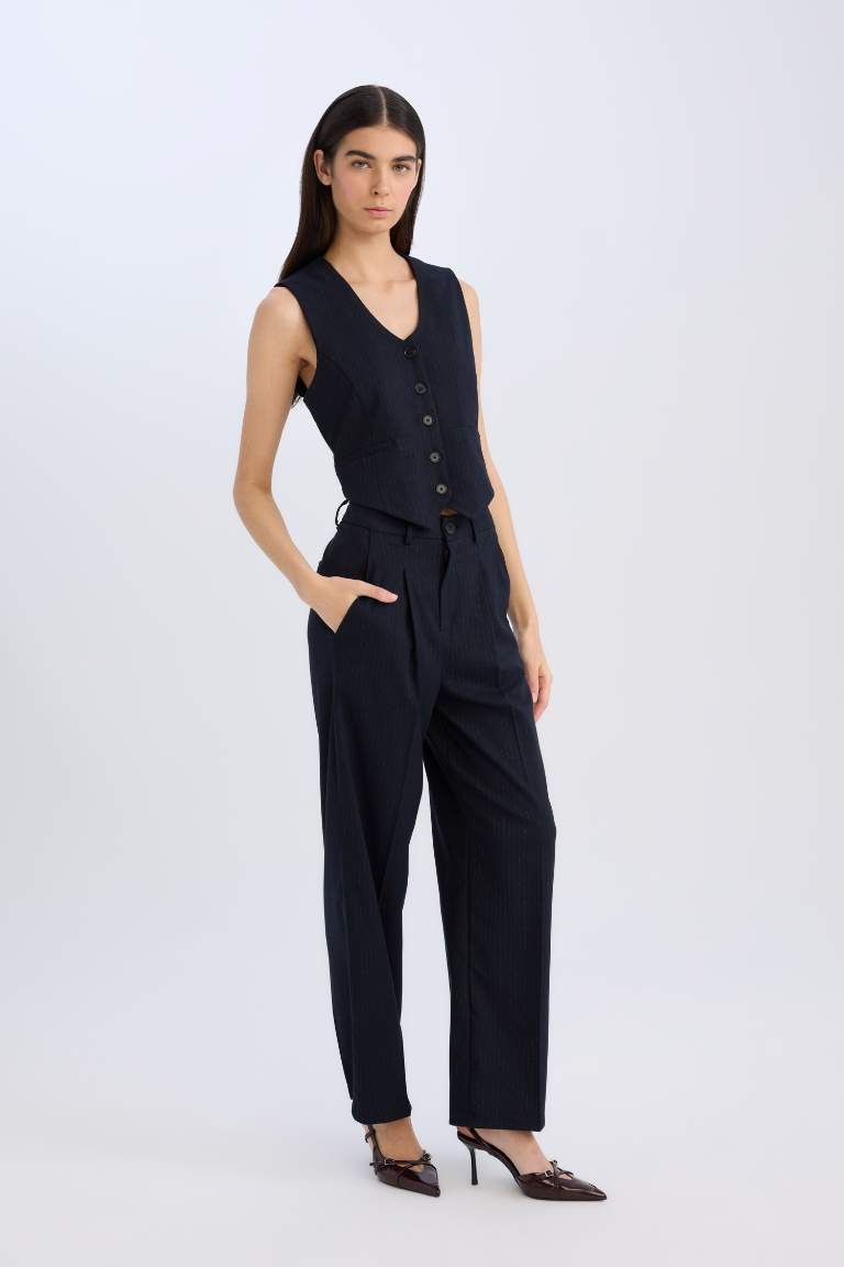 Wide Leg Pocket High Waist Basic Classic Blue Trousers