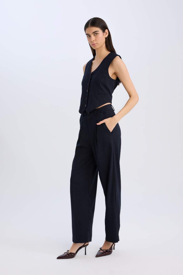 Wide Leg Pocket High Waist Basic Classic Blue Trousers