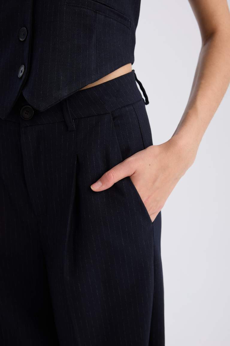 Wide Leg Pocket High Waist Basic Classic Blue Trousers