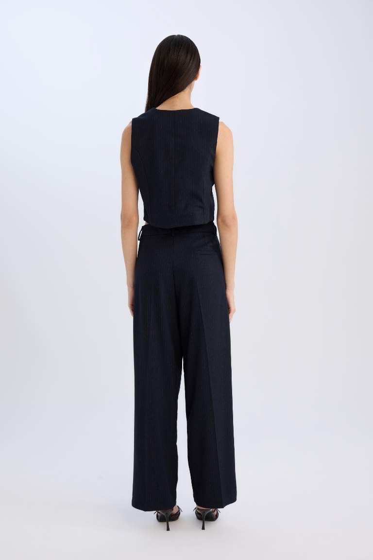 Wide Leg Pocket High Waist Basic Classic Blue Trousers