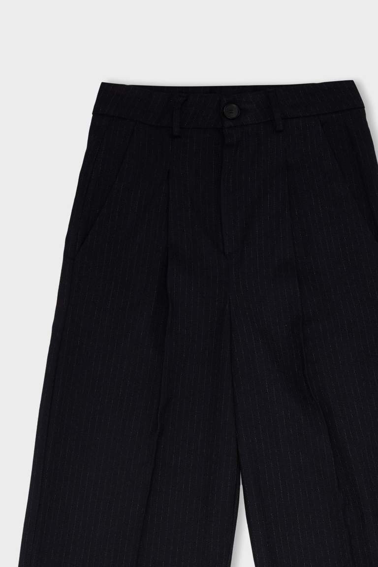 Wide Leg Klasik Lacivert Palazzo Pantolon Pensli Geniş Bol Paça Basic Düz Cepli Yüksek Bel