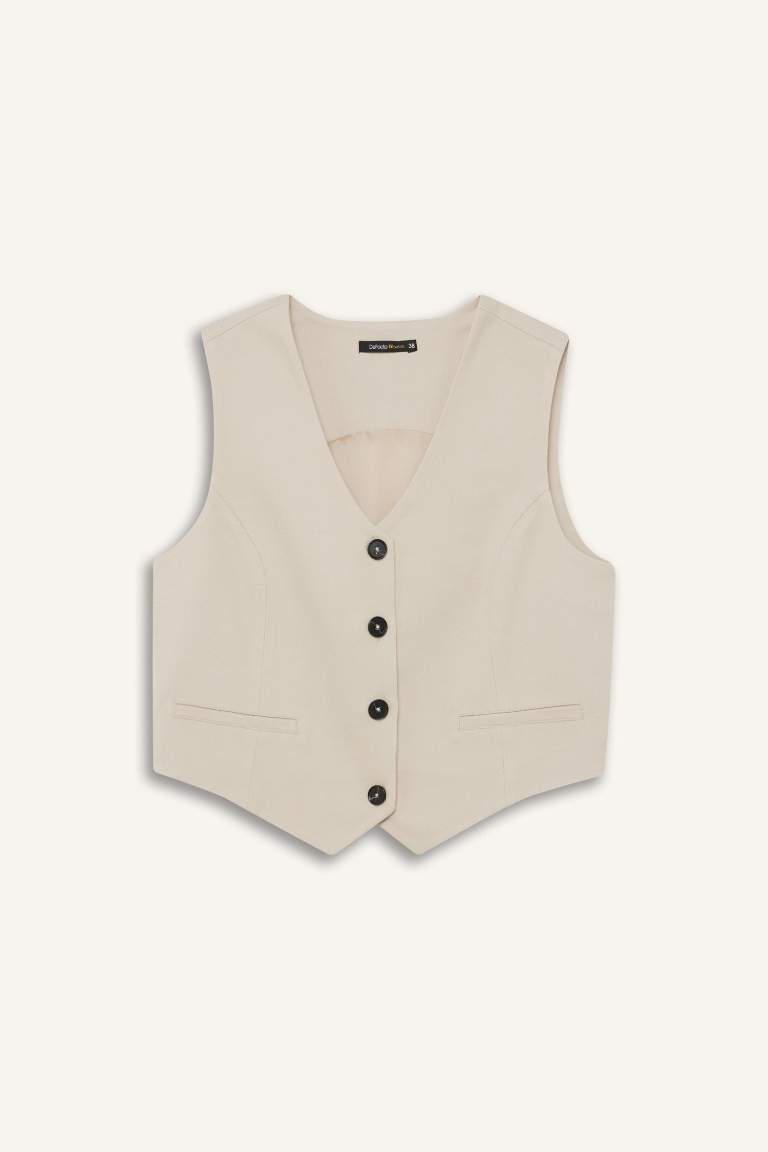 V Neck Buttoned Blazer Vest