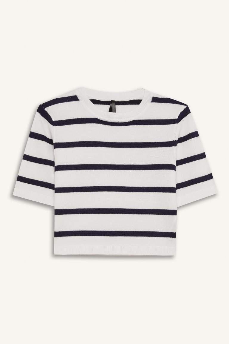 Fitted Crew Neck Striped Knitwear T-Shirt