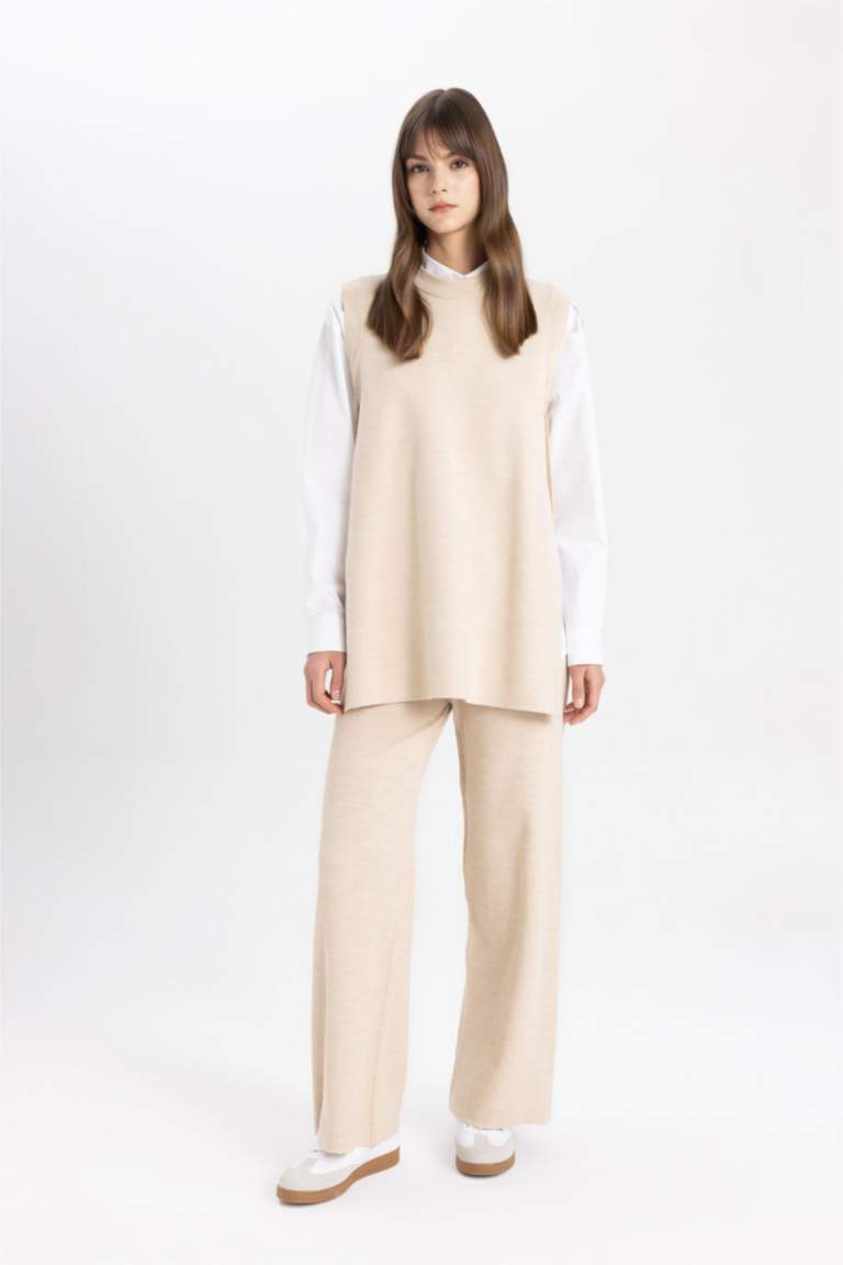 Straight Fit Wide Leg Knitwear Trousers