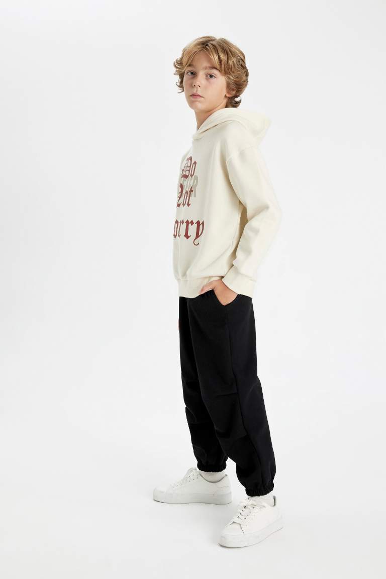 Boy Black Elastic Waist Leg Pocket Basic Jogger Sweatpants