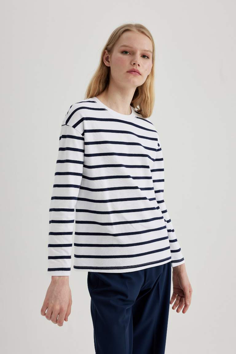 Regular Fit Striped Cotton Basic Long Sleeve T-Shirt