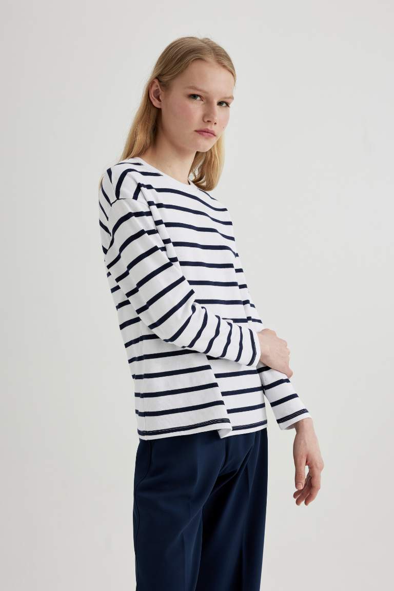 Regular Fit Striped Cotton Basic Long Sleeve T-Shirt