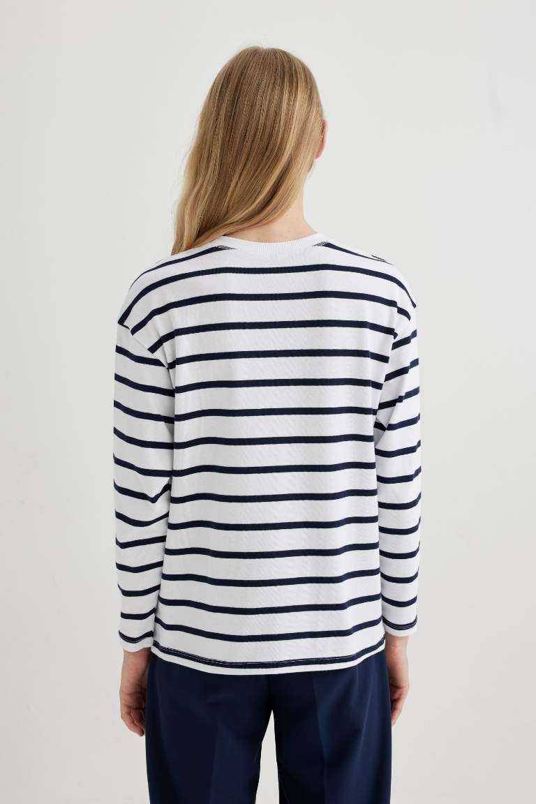 Regular Fit Striped Cotton Basic Long Sleeve T-Shirt