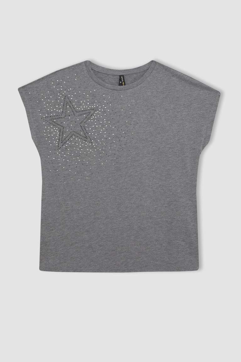 Crew Neck Star Patterned Short Sleeve T-Shirt