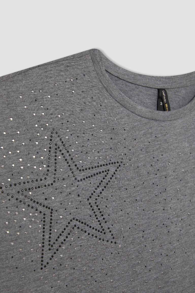 Crew Neck Star Patterned Short Sleeve T-Shirt