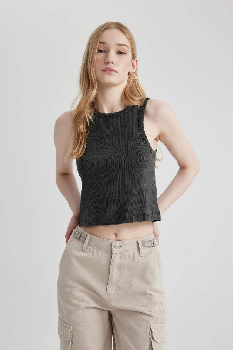 Fitted Ribbed Camisole Washed Faded Effect Undershirt