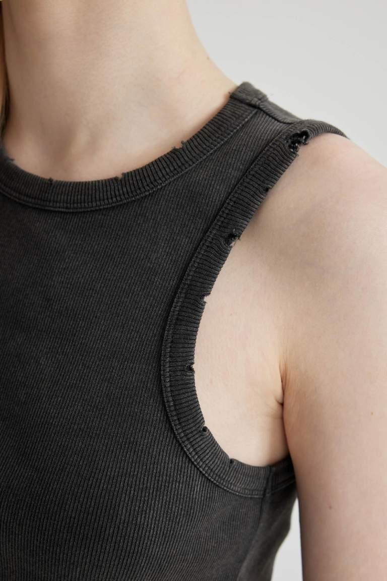 Fitted Ribbed Camisole Washed Faded Effect Undershirt