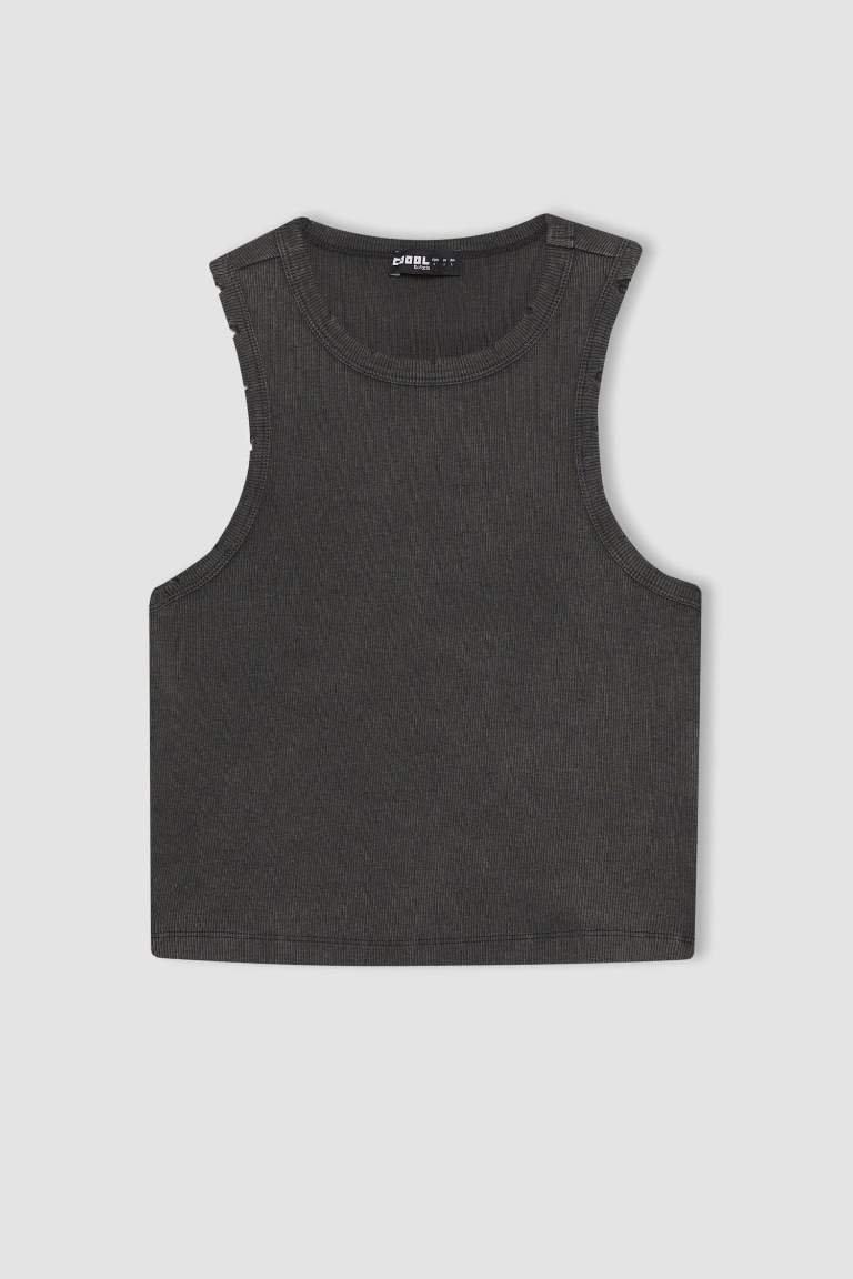 Fitted Ribbed Camisole Washed Faded Effect Undershirt