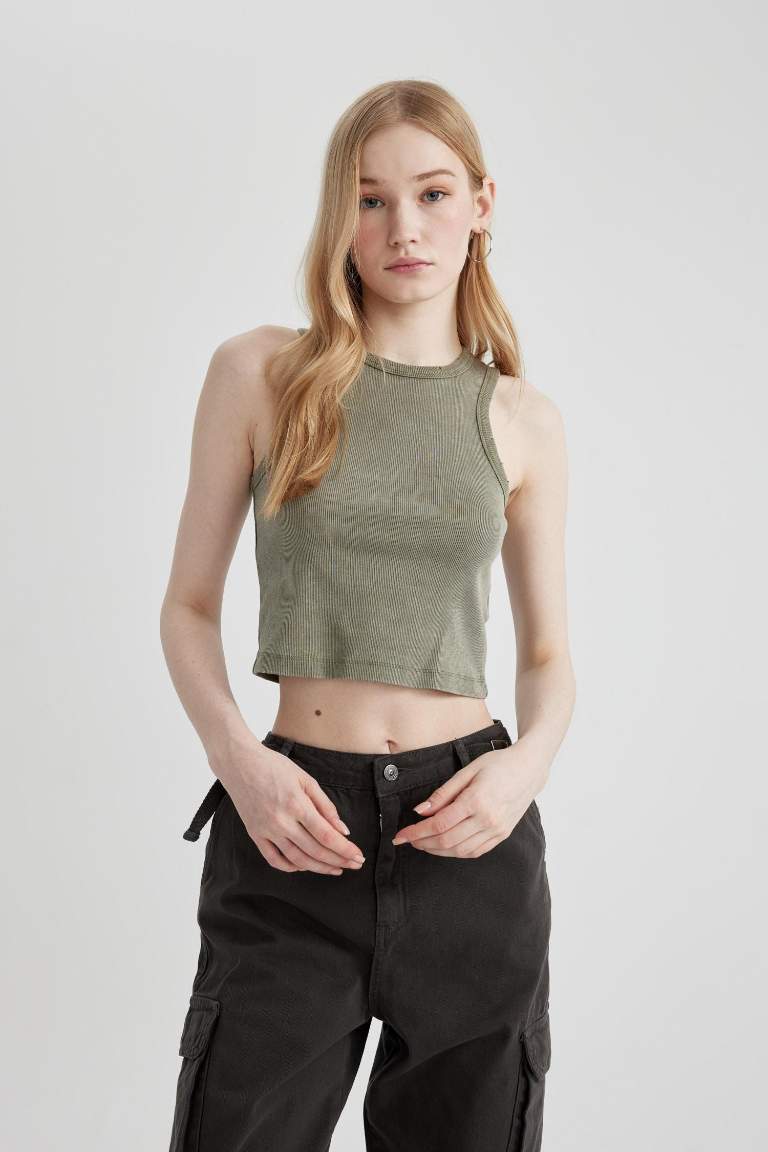 Fitted Ribbed Camisole Washed Faded Effect Undershirt