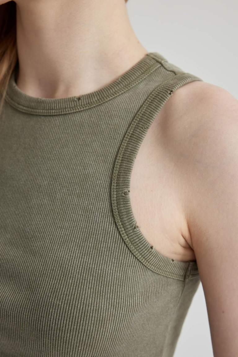 Fitted Ribbed Camisole Washed Faded Effect Undershirt