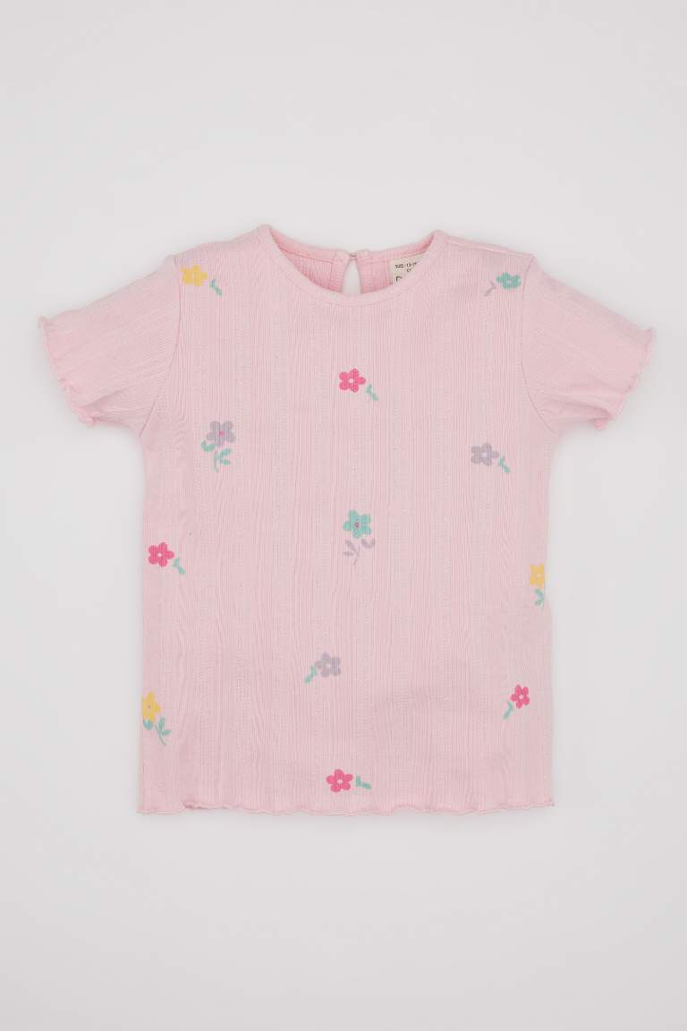 T-Shirt à Manches Courtes Fleuri à Col rond pour Bébé Fille