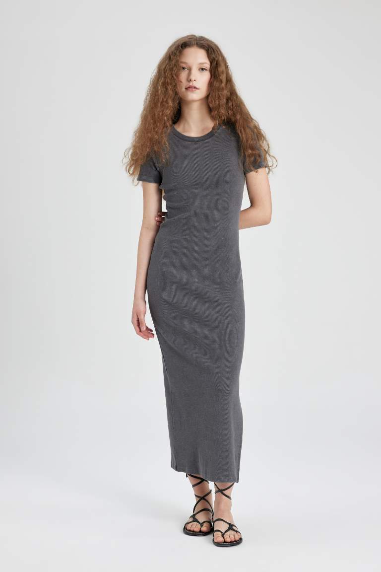 Bodycon Crew Neck Ribbed Camisole Maxi Dress